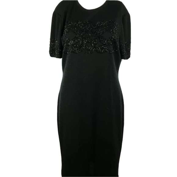 Nina Patrick Dress Womens Sz M Black Beaded Wool Blend Stretch Knit Sweater - Picture 1 of 10